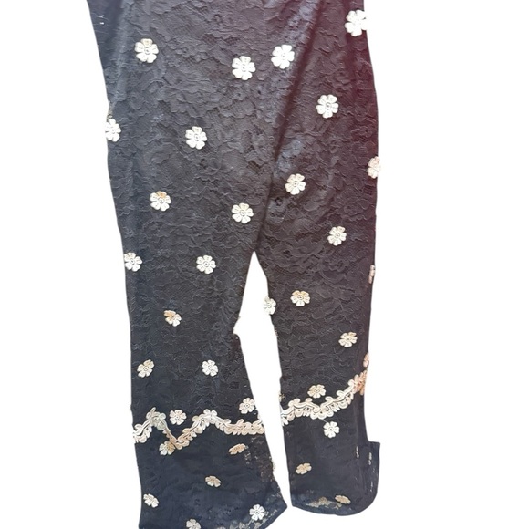 Alexis Chic Black Lace Pants with White Floral Design. Size Medium. - Picture 2 of 4